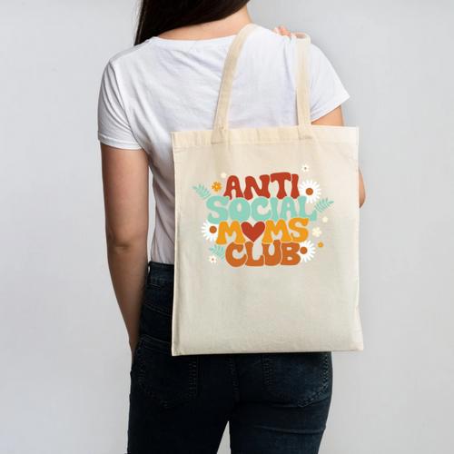 Antisocial Moms Club Introvert Mom Mothers Introverted Retro Canvas Tote Bag - Raresse