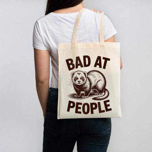 Bad At People Ferret Introvert Saying Slogan Canvas Tote Bag - Raresse