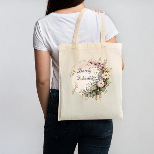 Barely Tolerable Book Lover Bookish Floral Bookworm Canvas Tote Bag - Bookorys