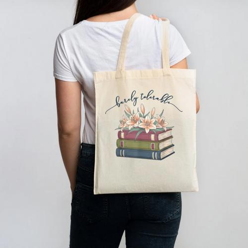 Barely Tolerable Book Lover Floral Quote Pride And Prejudice Canvas Tote Bag - Bookorys
