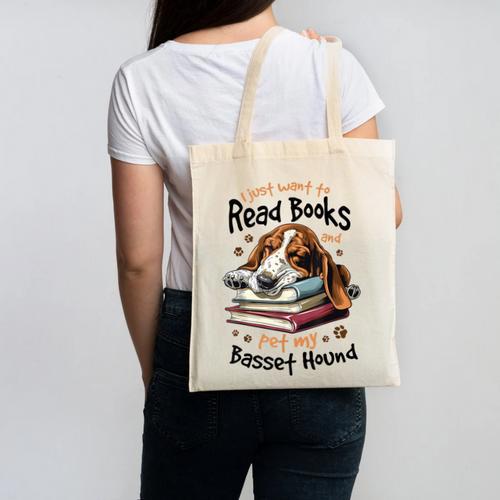 Basset Hound Dog Breed I Just Want To Read Books And Pet My Canvas Tote Bag - Bookorys UK