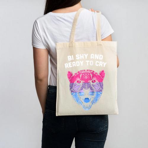 Bi Shy And Ready To Cry Bisexual Introvert Bi Pride Raglan Baseball Tee Canvas Tote Bag - Raresse