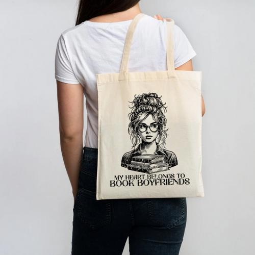 Book Lover Bent Over a Book Canvas Tote Bag - Bookorys AU