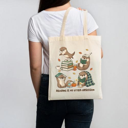 Book Lover Bookish Bookworm Reading Is My Otter-Obsession Canvas Tote Bag - Bookorys UK