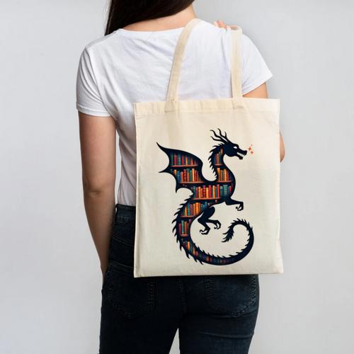 Book Lover Bookworm Reading Books Dragon Canvas Tote Bag - Bookorys