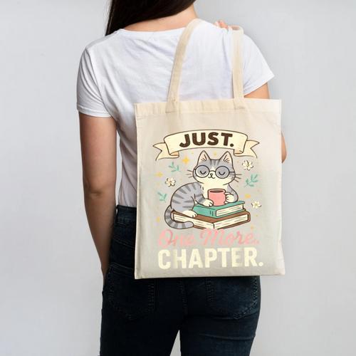 Book Lover Cute Cat Coffee Just 1 More Chapter Cozy Reading Canvas Tote Bag - Bookorys DE