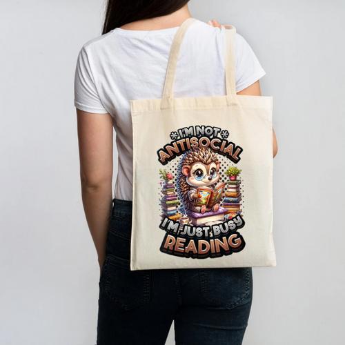 Book Lover Hedgehog Reading Books Introvert Bookworm Canvas Tote Bag - Raresse