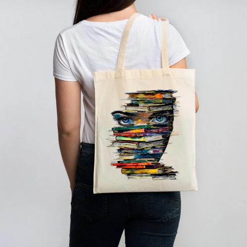 Book Women Graphic Art Colorful Eyes Canvas Tote Bag - Bookorys