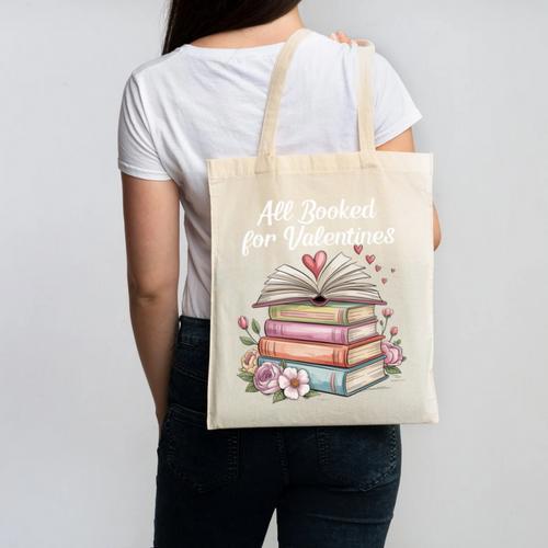 All Booked For Valentines Book Lover Romance Canvas Tote Bag - Bookorys DE