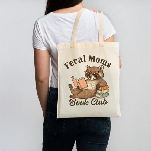 Bookish Feral Moms Book Club Raccoon Mother's Day Bookworm Canvas Tote Bag - Bookorys