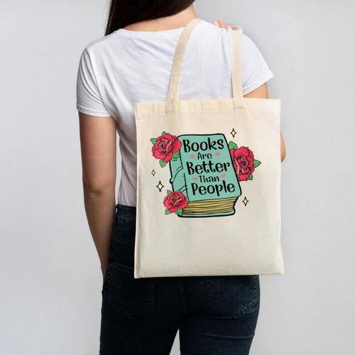 Books Are Better Than People Bookworm Librarian Reader Canvas Tote Bag - Bookorys CA