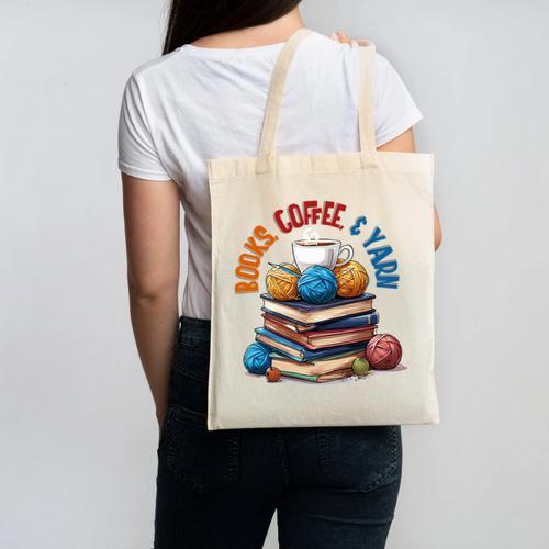“Books Coffee & Yarn Enthusiast Cozy Reader Canvas Tote Bag - Bookorys