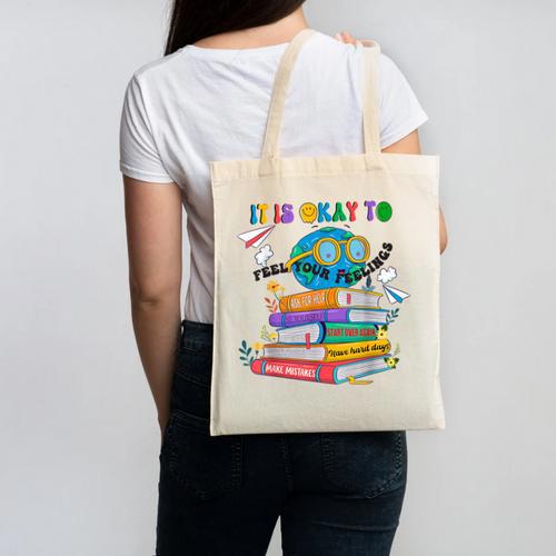 Books It's Okay To Be Kind Yellow Mental Health Day Kids Canvas Tote Bag - Bookorys CA