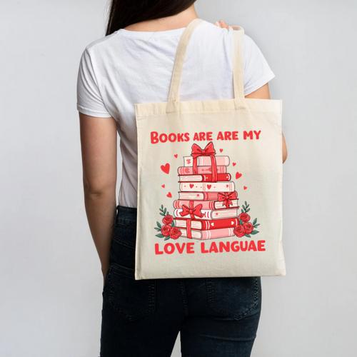 Books Are My Love Language Valentine Book Reading Teacher Canvas Tote Bag - Bookorys DE