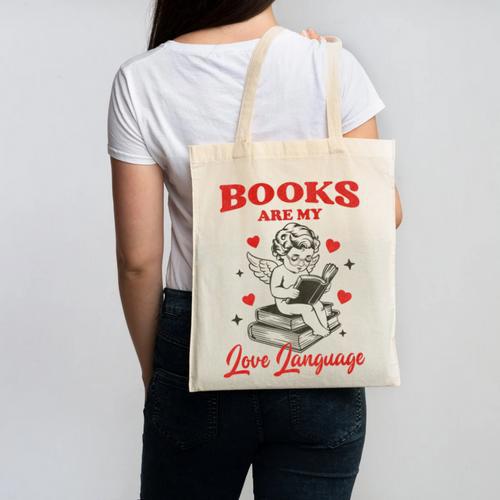 Books Are My LoveLanguage Cupid Valentines Canvas Tote Bag - Bookorys