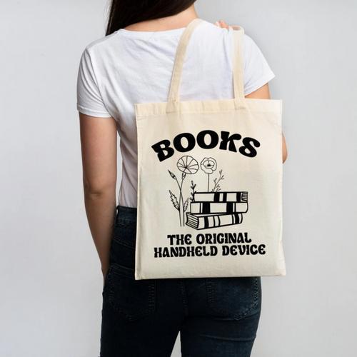 Books The Original Handheld Device Book Lover Premium Canvas Tote Bag - Bookorys