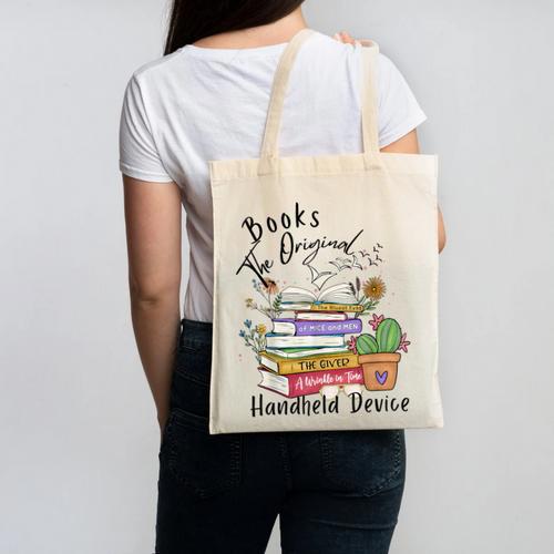 Books Original Handheld Device Reader Literacy Book Lover Canvas Tote Bag - Bookorys