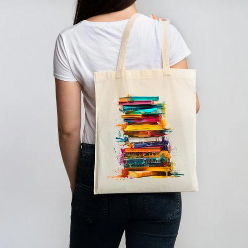 Books Painting Colorful Art Abstract Graphic Books Canvas Tote Bag - Bookorys