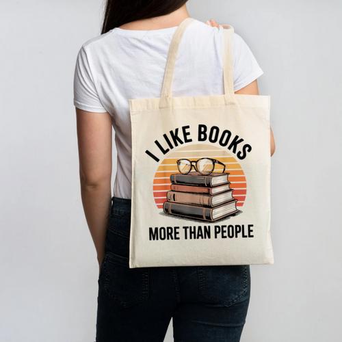 I Like Books More Than People Glasses Canvas Tote Bag - Bookorys CA