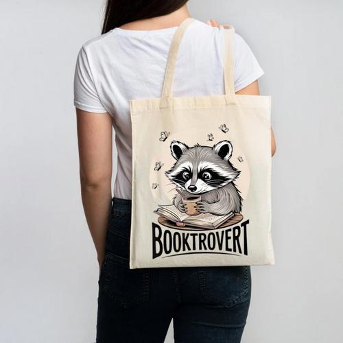 Booktrovert Raccoon Reading And Coffee For Book Lover Canvas Tote Bag - Bookorys UK