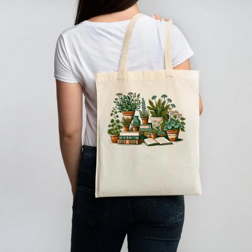 Botanical Garden Plants With Books Canvas Tote Bag - Bookorys