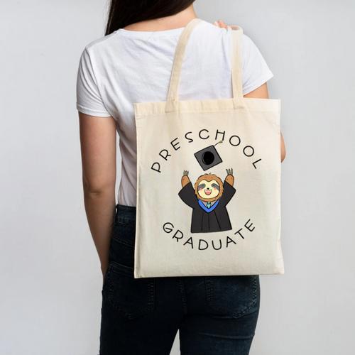 Boys Girls Preschool Graduate Sloth Graduation Cap Canvas Tote Bag - Best Gift Smart
