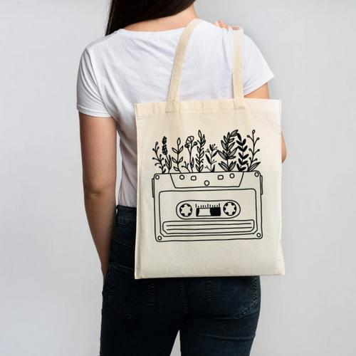Cassette Tee 80s 90s Retro Party Costume Nostalgia Cassette Canvas Tote Bag - Figerry
