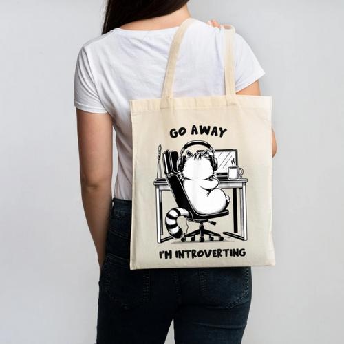 Cat With Coffee On Computer Go Away I'm Introverting Canvas Tote Bag - Raresse