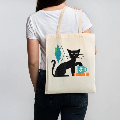 Cat Midcentury With Book And Coffee Atomic Age Mid Century Canvas Tote Bag - Bookorys CA