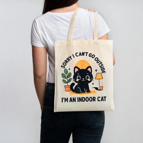 Cat Shirt Introvert Sorry I Can’t Go I’m An Indoor Cat Canvas Tote Bag - Raresse