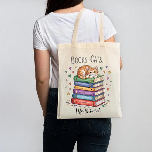 Cats Books Lover Men Women Canvas Tote Bag - Bookorys CA