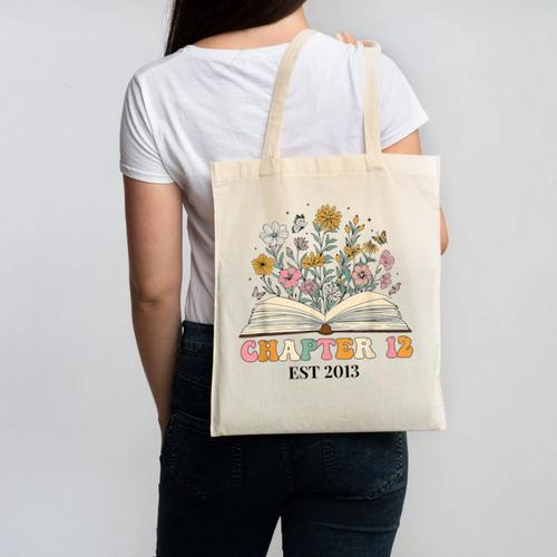Chapter 12 Years Old 12th Birthday Wildflower Book Lover Canvas Tote Bag - Bookorys