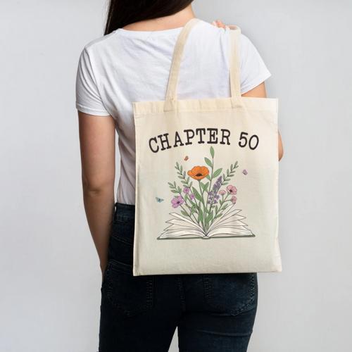 Chapter 50 Book Lovers & Readers 50th Birthday Wildflowers Canvas Tote Bag - Bookorys DE