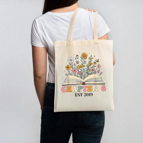 Chapter 6 Years Old 6th Birthday Wildflower Book Lover Canvas Tote Bag - Bookorys