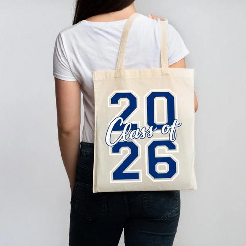 Class Of 2026 Graduation Varsity Navy Blue Letters Premium Tri-Blend Canvas Tote Bag - Best Gift Smart
