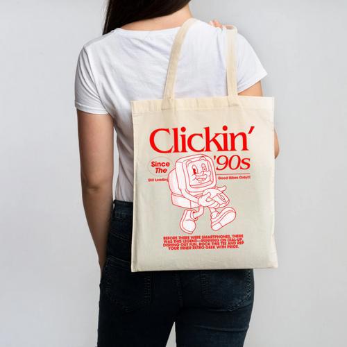 Clickin' Since The 90s Retro Computer Nostalgia Canvas Tote Bag - Figerry