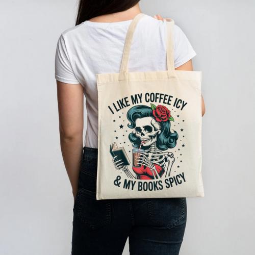 I Like My Coffee ICY & My Books Spicy For Book Lovers Canvas Tote Bag - Bookorys DE