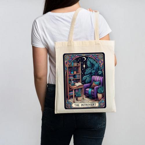Color Graphic The Introvert Tarot Card Raglan Baseball Tee Canvas Tote Bag - Raresse