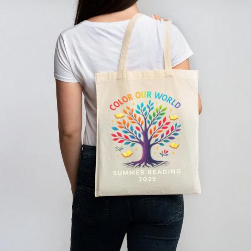 Color Our World Summer Reading Program 2025 Trippy Book Tree Canvas Tote Bag - Bookorys CA