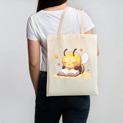 Cute Bee Reading Book Teacher Student Reader Graphic For Men Women Kids Canvas Tote Bag - Bookorys AU