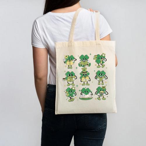 Cute Shamrock Reading Books St Patrick's Day Teacher Reading Canvas Tote Bag - Bookorys CA