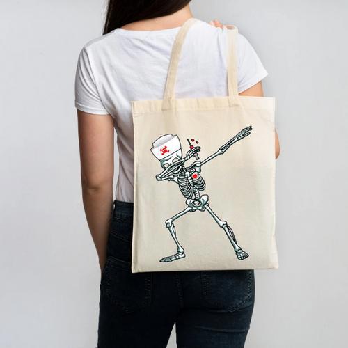 Dabbing Skeleton Nurse Halloween Graduation Canvas Tote Bag - Best Gift Smart