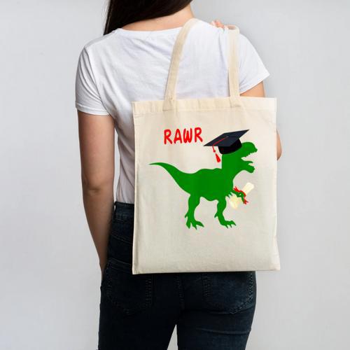 Dinosaur Rawr Diploma Graduate Graduation Canvas Tote Bag - Best Gift Smart