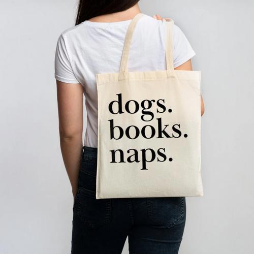 Dogs Books Naps Lovers Canvas Tote Bag - Bookorys CA