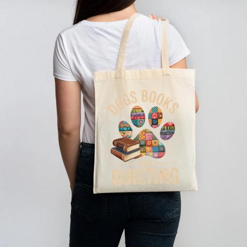 Dogs Books And Quilting Canvas Tote Bag - Bookorys