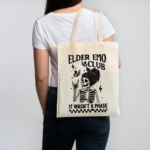 Elder Emo Club Skeleton Nostalgia It Wasn't a Phase Mom Canvas Tote Bag - Figerry