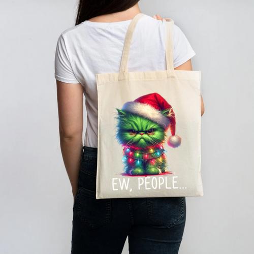 Ew People Meowy Cat Christmas Introvert Men Women Canvas Tote Bag - Raresse