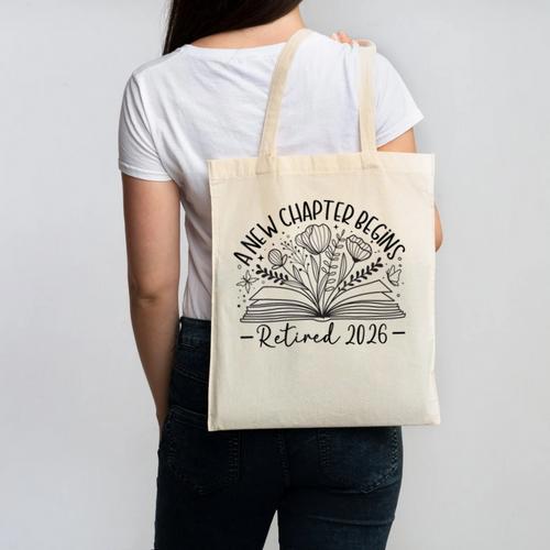 Floral Book a New Chapter Begins Retired Retirement Teacher Canvas Tote Bag - Bookorys