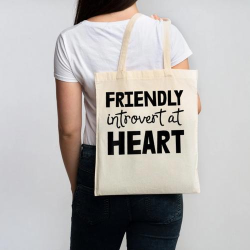 Friendly Introvert At Heart Raglan Baseball Tee Canvas Tote Bag - Raresse