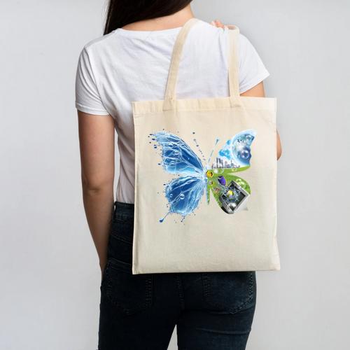 Frutiger Aero Aesthetic Butterfly Computer Fishes Scenery Raglan Baseball Tee Canvas Tote Bag - Figerry